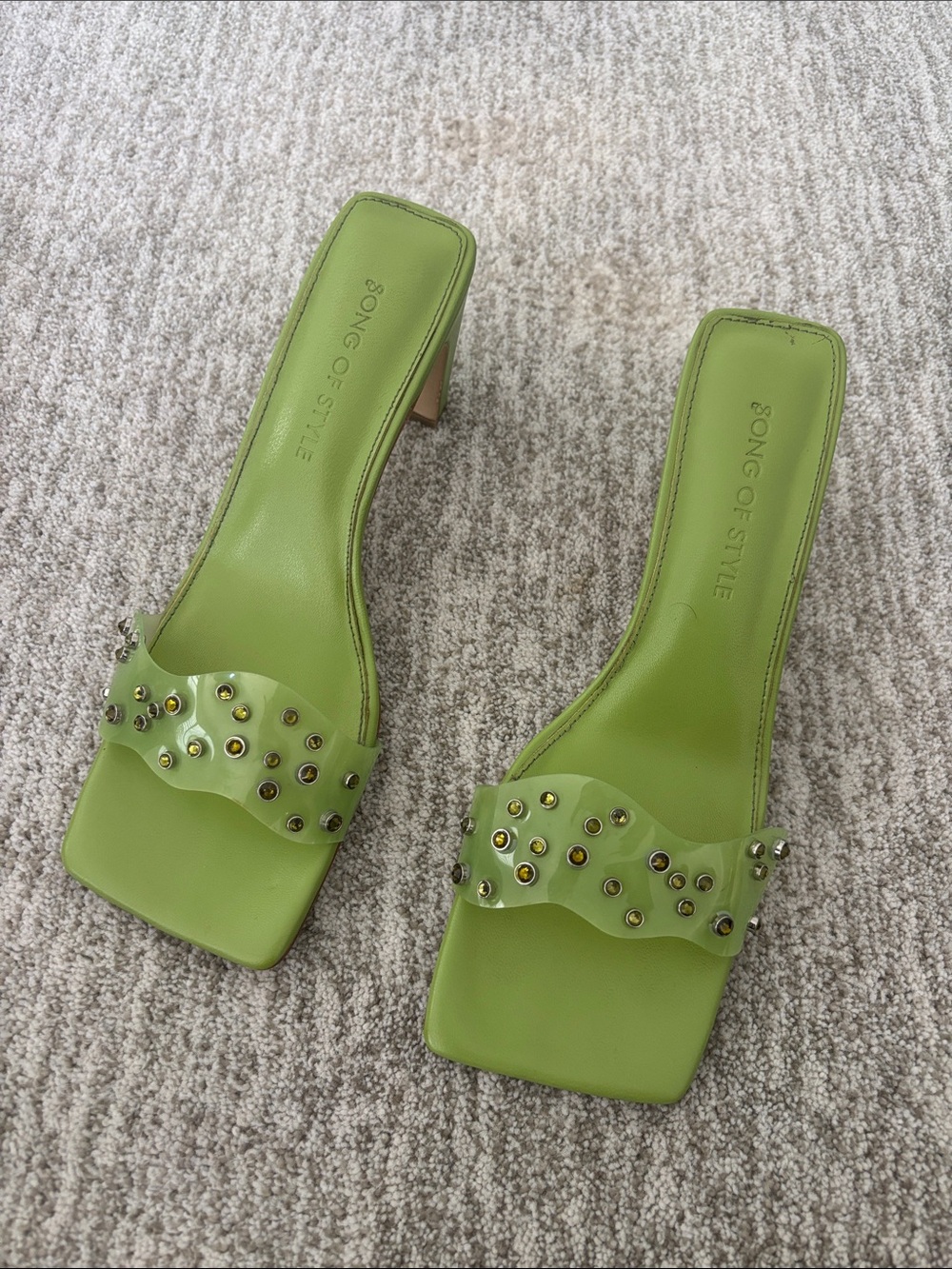 Song of Style Lime Green Studded Slide Sandals